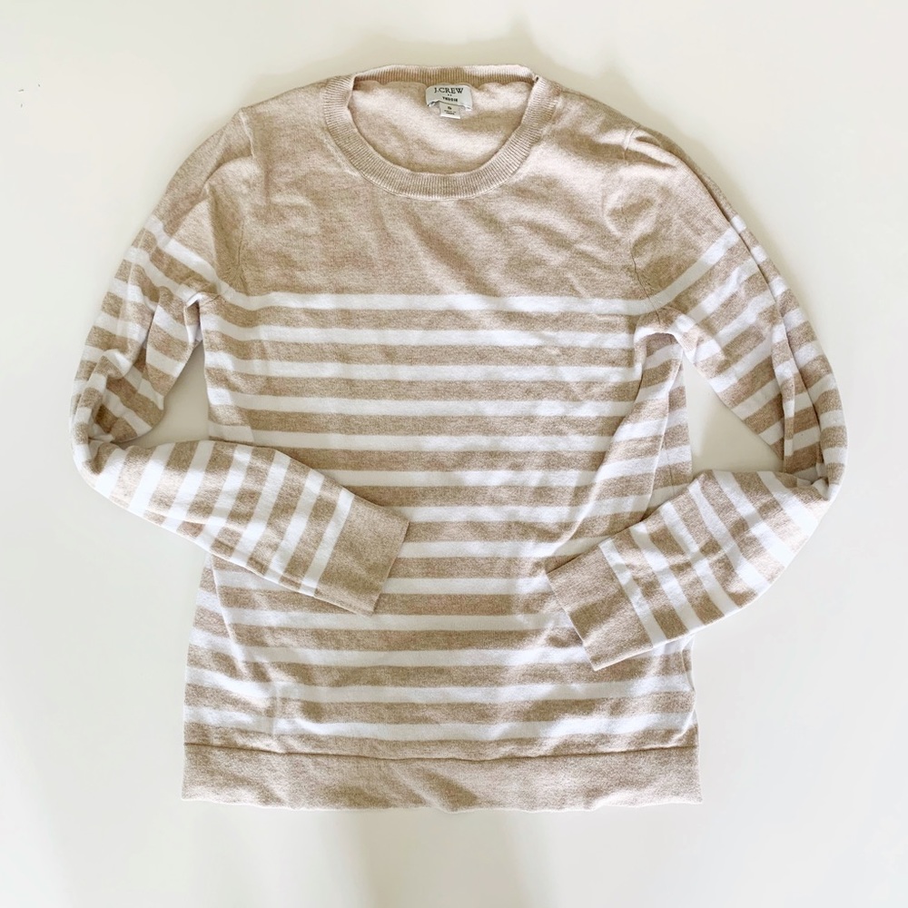 J. Crew Factory Teddie Sweater Neutral Beige w/White Stripes in Women’s size S
